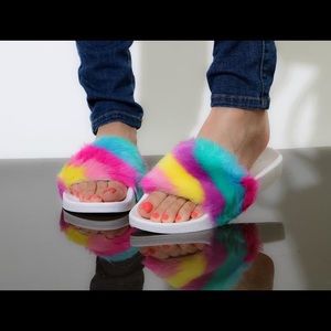 Rainbow Fur Slides
